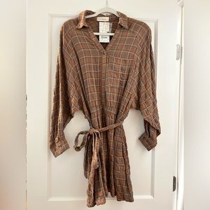 Fall wrap plaid long sleeve dress